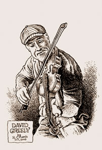 Robert Crumb's drawing of David Greely plaing fiddle
